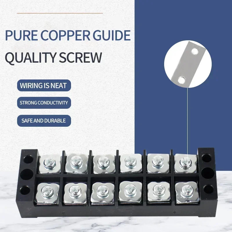 15A/25A/45A 600V Dual Row Barrier Terminal Block TB Series (3-12 Positions) Screw Connector for Electrical Panels TB1503 TB2512