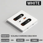 86-Type Wall Socket Panel with 20W USB-C PD & USB-A Ports | 80CM Retractable Cable for iPhone/Android Fast Charging