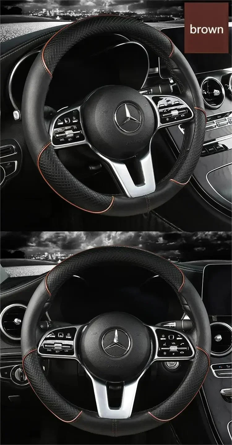 All Seasons Leather Diamond Steering Wheel Cover Universal Fit for 14 .5-15 Inch Durable Leather Cover Anti-Slip Veins Amagi