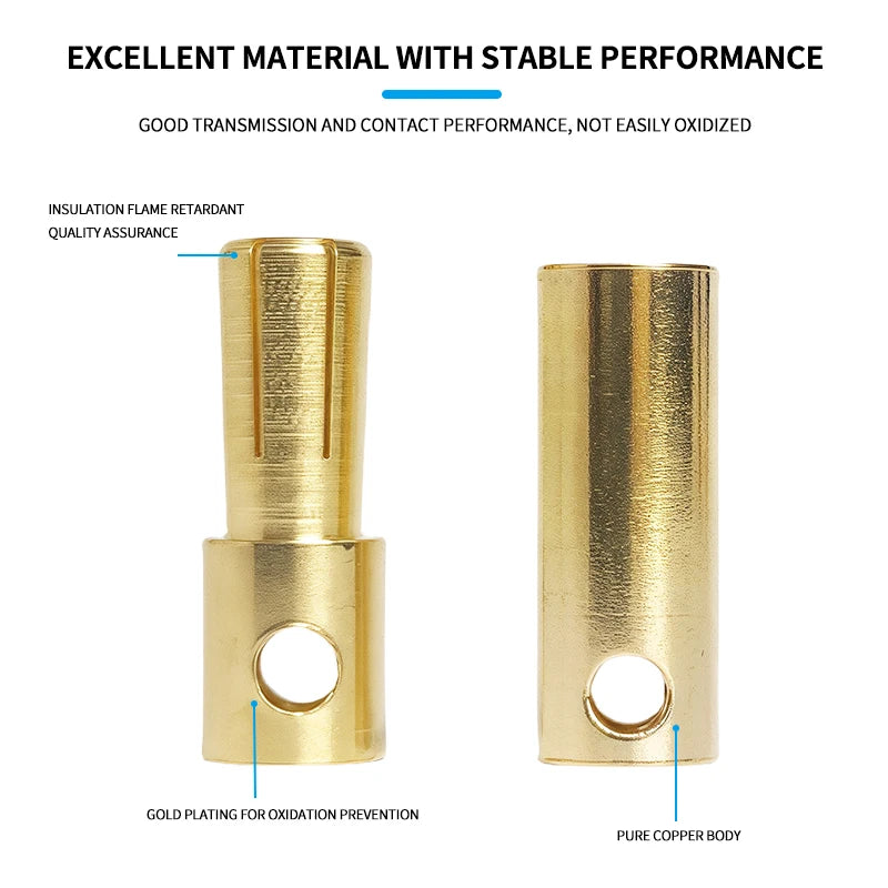 40Pcs Gold-Plated Bullet Banana Connectors, 2–8mm Pure Copper Plug Set for RC Brushless Motor & ESC Wiring