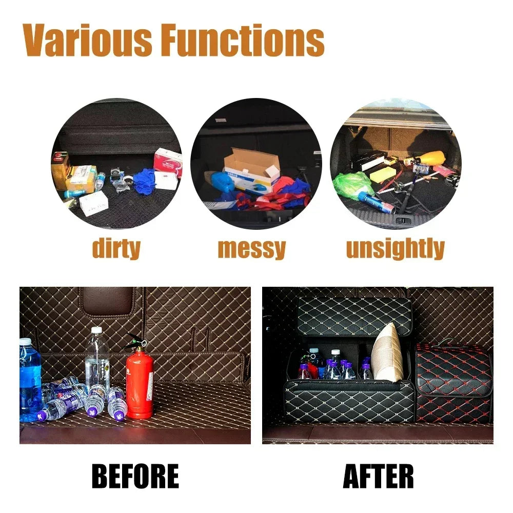 Car Trunk Organizer Box Large Capacity Auto Multiuse Storage Bag Stowing Tidying Leather Folding For Emergency Storage Box Amagi