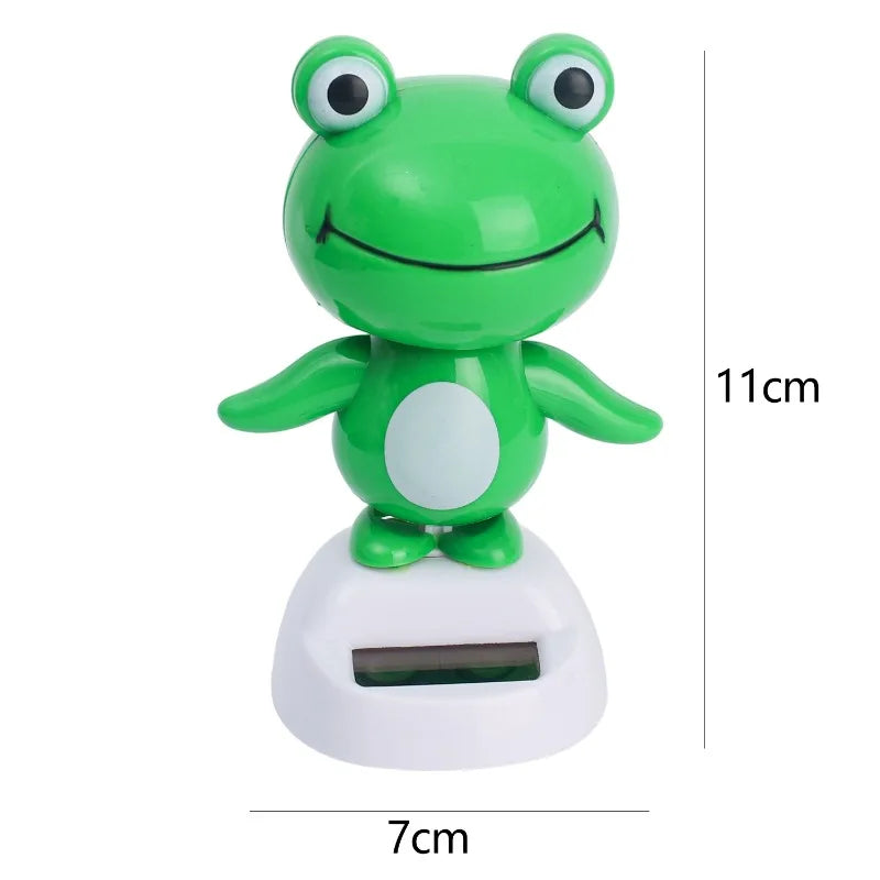 Cute Frog Car Interior Solar Decoration Bobble Head Frog Solar Powered Shaking Head Ornament Animated Car Dashboard Decoration