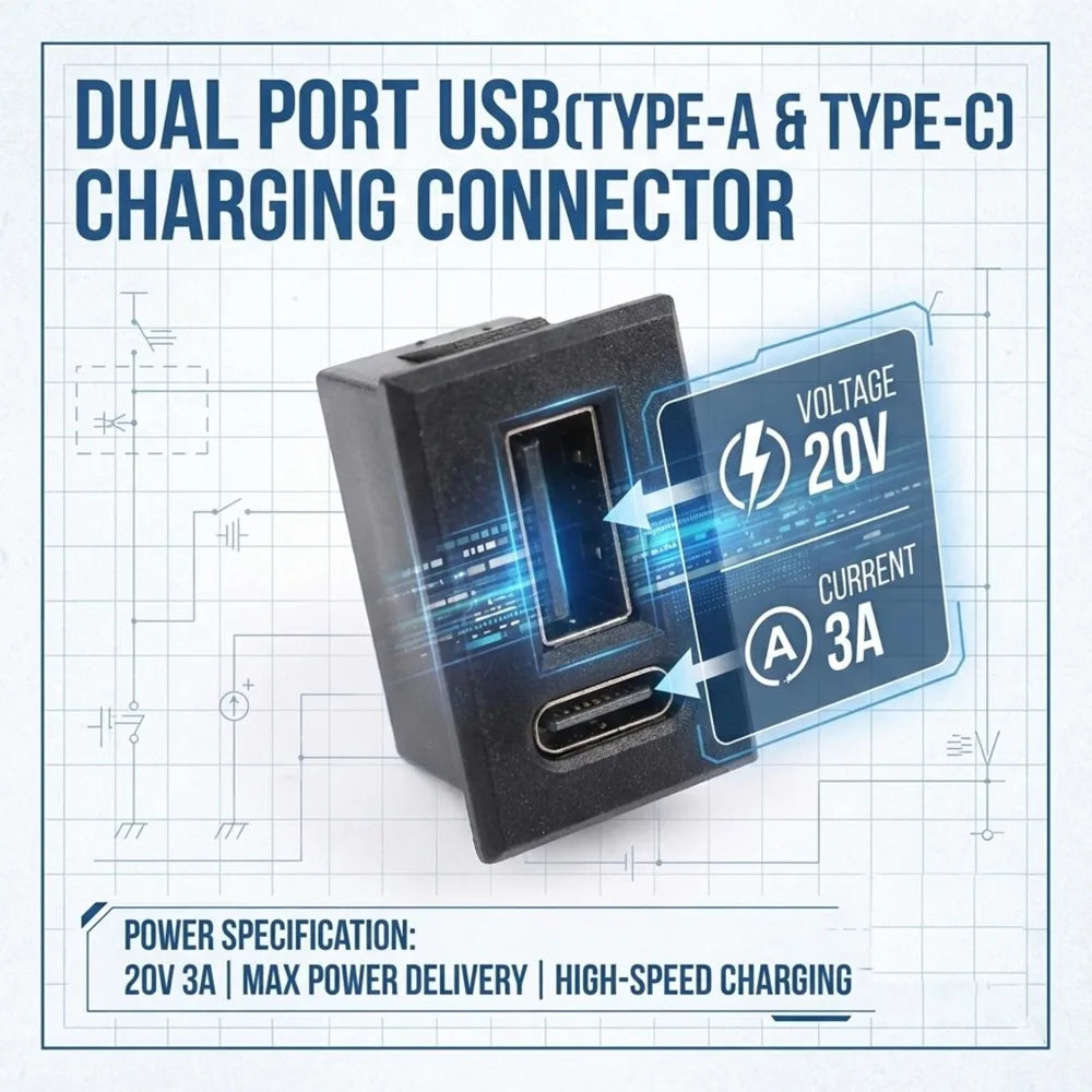 Dual USB-C Chassis Mount Socket – 2-Port Car Dashboard Charging Adapter