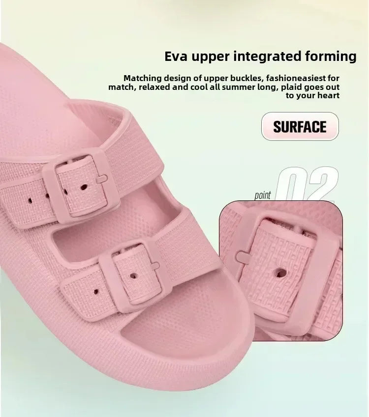 Men's Casual Simple Buckle Adjustable Eva One-Piece Double-Bar Flat Slip-On Slippers Suitable for Home and Outdoor Beach Sandals