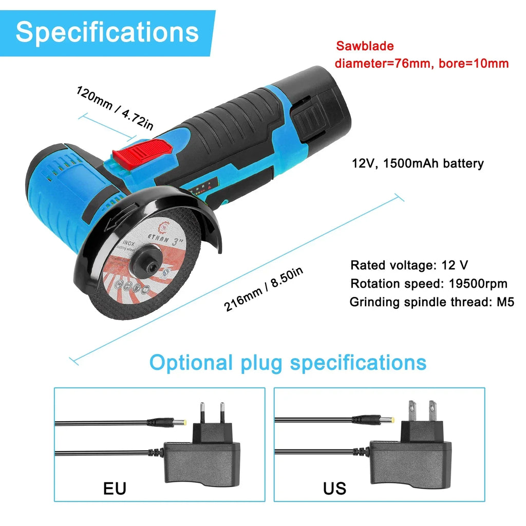12V Cordless Electric Angle Grinder 19500rpm Lithium Battery Mini Polishing Grinding Machine Diamond Cutting Power Grinder Amagi