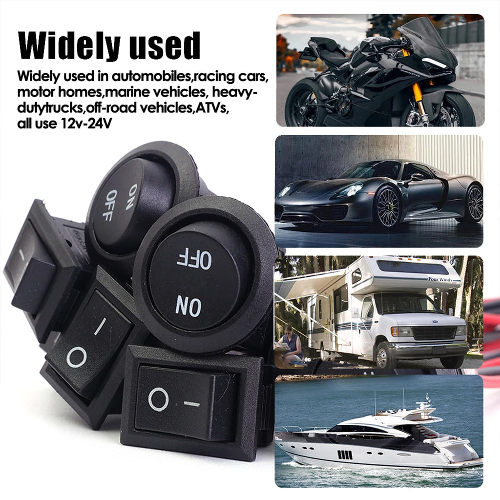 10/1Pcs Round Rocker Switch ON/Off SPST 2Pin Latching Toggle Switch Snap Boat Car Round Switches Pre-Wired 6A/250V 10A/125V