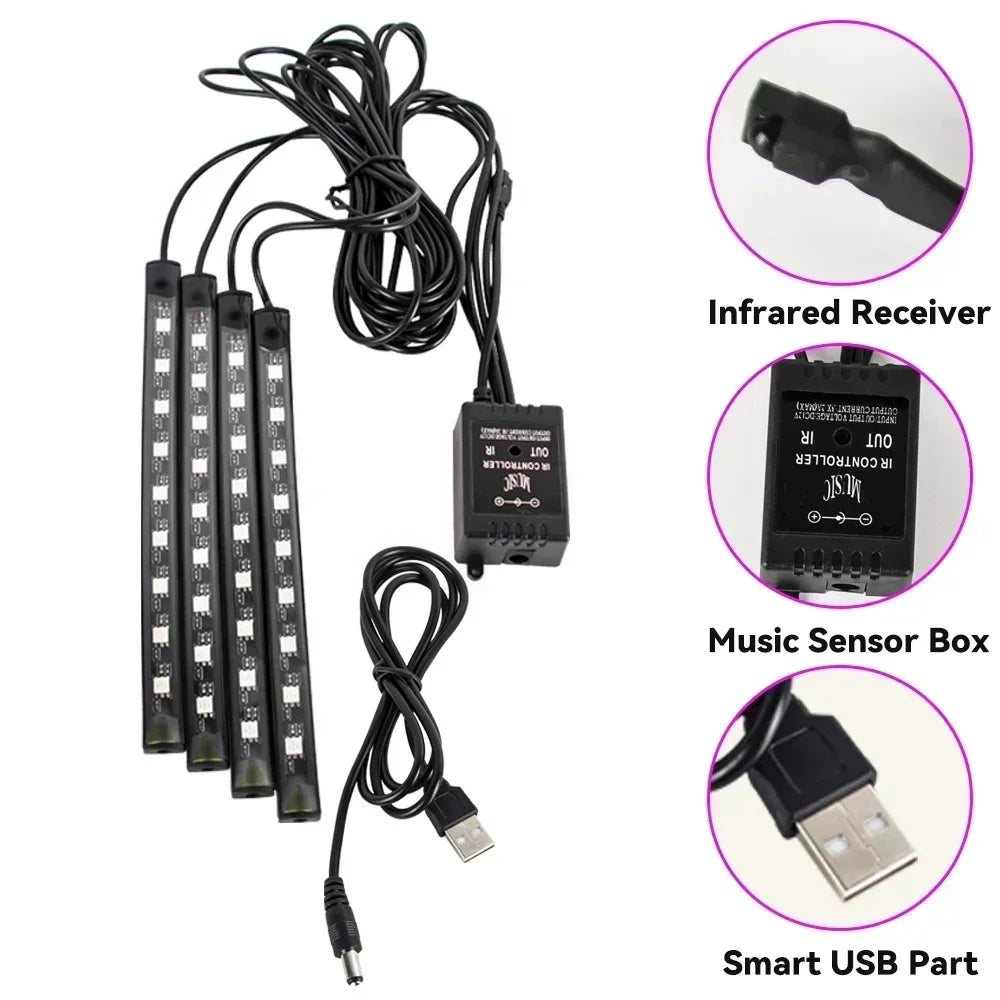 Car RGB LED Strip Light Automotive Interior Foot 36/48 LED APP/Remote/Voice Control Atmosphere Decorative Lamp Ambient Amagi