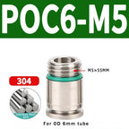 304 Stainless Steel Pneumatic Push-In Fitting POC-G, Internal Hex Quick Connector for Air and Gas Pipe Systems