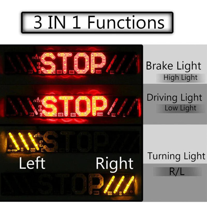 4LED Universal Motorcycle Stripe Stop Lamp Turning Left/right Waterproof Rear Tail Turn Signal License Plate Light DRL Lamp