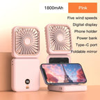 Foldable Mini Fan Portable Desk Fan with Phone Stand USB Rechargeable Handheld Fan for Outdoor Travel Camping Hanging Neck Amagi