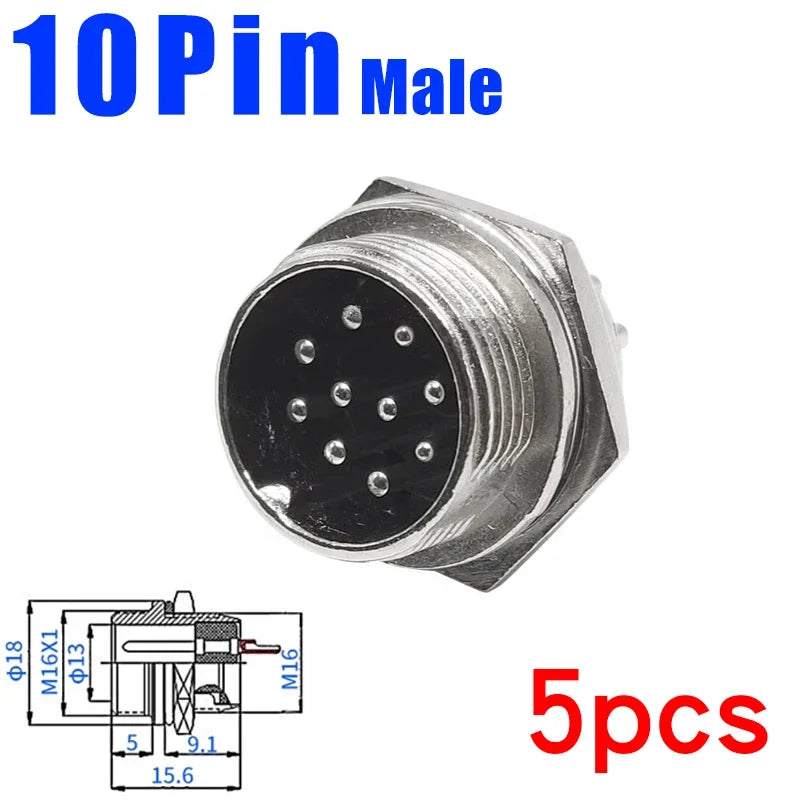 5Pcs GX16 Aviation Connector 2/3/4/5/6/7/8/9/10 Pin Male Plug Female Socket 16mm Wire Panel Mount Nut Type Circular Adapter