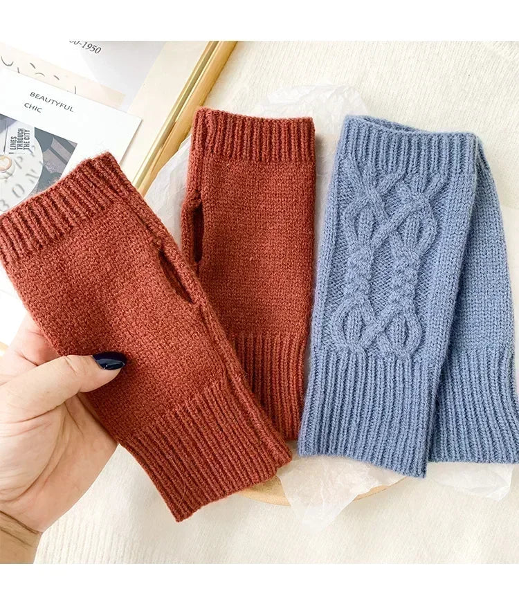 Winter Half Finger Gloves Knitted Fingerless Mittens Warm Cuff With Thumb Hole Stretchy Short Hand Warmer For Men Women Amagi