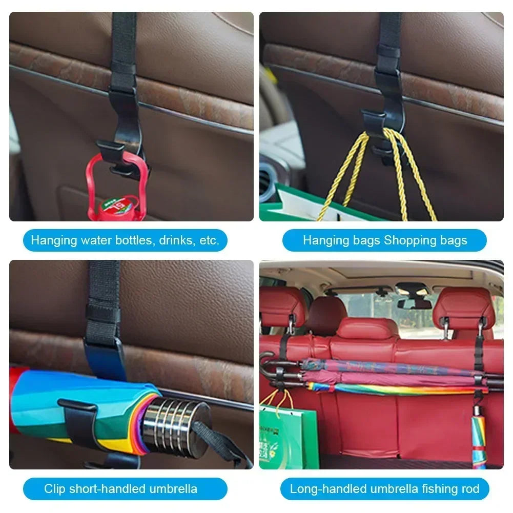 2Pcs Car Back Seat Hook Multi-function Rear Seat Headrest Hanging Hook Umbrella Holder Back Storage Interior Organizer Amagi