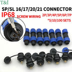 5/10/100 Sets SP16 SP17 SP20 SP21 2PIN-12PIN Screw Wiring Waterproof Aviation Connectors IP68, Electrical Cable Wire Connector
