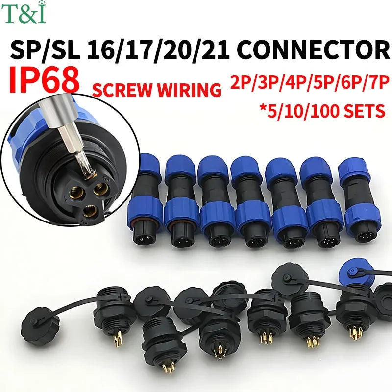 5/10/100 Sets SP16 SP17 SP20 SP21 2PIN-12PIN Screw Wiring Waterproof Aviation Connectors IP68, Electrical Cable Wire Connector