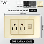 118 Series Glass Panel Wall Switch Socket, US Mexico Standard, USB and Type-C Charging Ports, 1/2/3/4 Gang Options