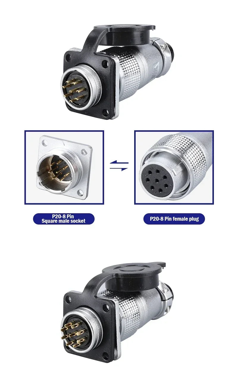 PLS20 WS20 TP20 Aviation Connector 20mm Opening Diameter 2-12 Pin Male Female Circular Plug Socket Metal Shell Waterproof IP67