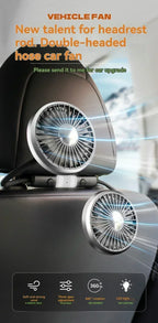 Motorcycle Car USB Fan Double Head Cooling Fan with LED Light 360 Adjustable Auto Headrest 3 Speed Air Cooler Accessories Amagi