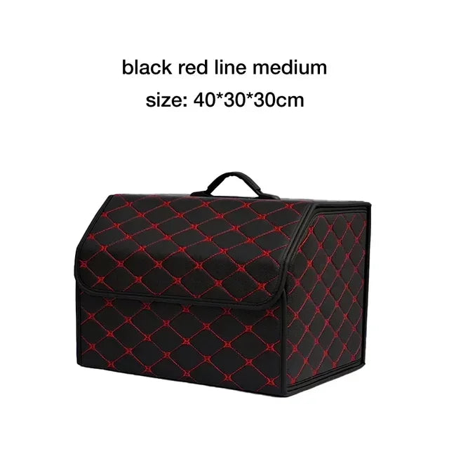 PU Leather Collapsible Car Trunk Organizer Durable Storage Box With White Stitching Vehicle Cargo Carrier With Handles amagi