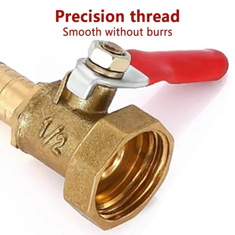 Brass Barbed Ball Valve with Female Thread,Hose Barb 6–12mm to 1/8 1/4 1/2 Inch Pipe Connector for Water Air Gas Plumbing System