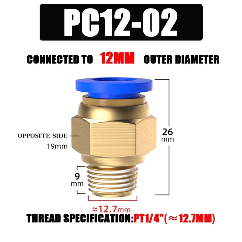 10/50PCS Pneumatic Fitting Air Connector PC 4mm 6mm 8mm 10mm 12mm Thread 1/8" 1/4" 3/8" 1/2" Hose Fittings Pipe Quick Connectors