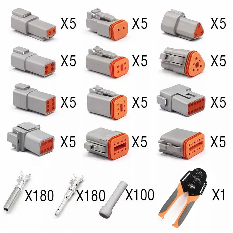 DT Series Deutsch Waterproof Connector Kit Repair Tool Portable Box Suit DT06-2/3/4/6/8/12S DT04-2/3/4/6/8/12P Terminal & Pliers