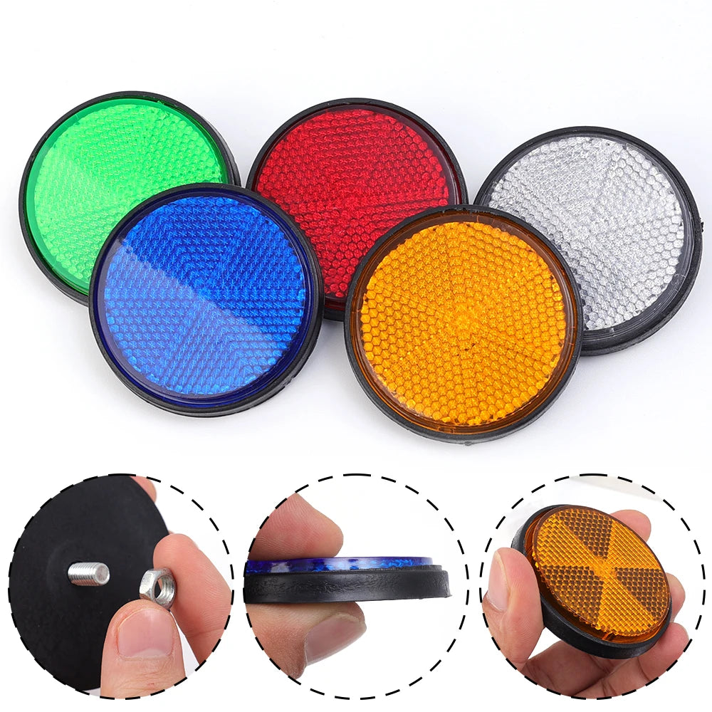 Round Motorcycle Reflector M6 Mounting Screw Night Warning Board for Dirt Bike Electric Scooter Bicycle Rear Tail Safety Lamp
