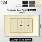 118-Style EU/CL Dual Socket with USB-C PD 20W - Tempered Glass Italy & Chile Outlet for Home/Office