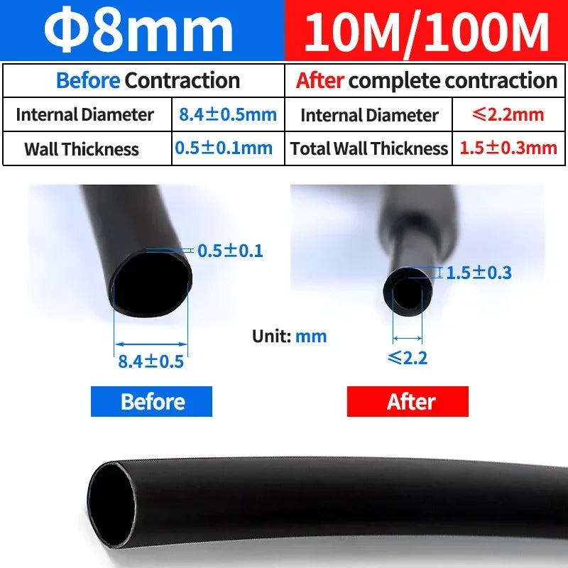 5Meter 4:1 Heat Shrink Tube with Glue Thermoretractile Heat Shrinkable Tubing Dual Wall Heat Shrink Tubing 4 6 8 12 16 20 24 32