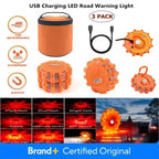 3 Pack LED Road Flares Emergency Warning Lights USB Rechargeable Magnetic Flashing Base Safety Disc for Roadside Assistance Amag