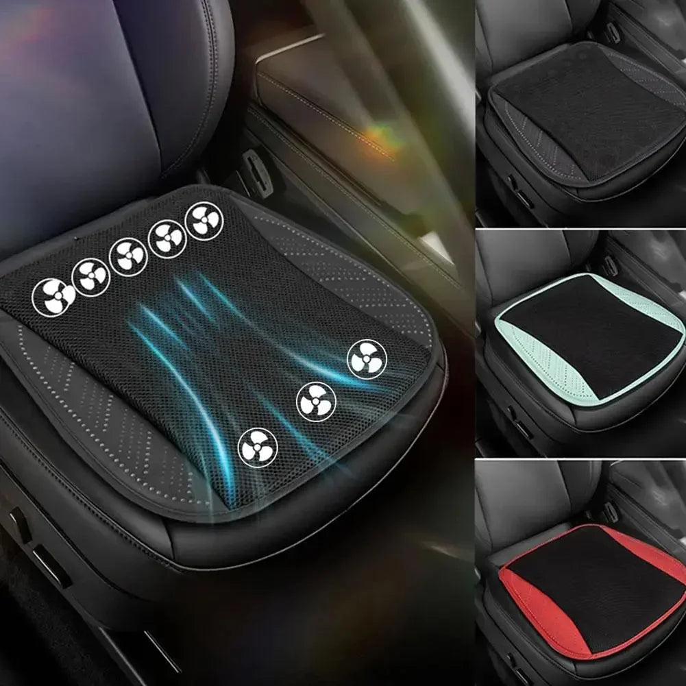Cooling Car Seat Cushion with Adjustable Fan Breathable 3D Honeycomb Design All-Season Ventilated Auto Seat with Leather Surface