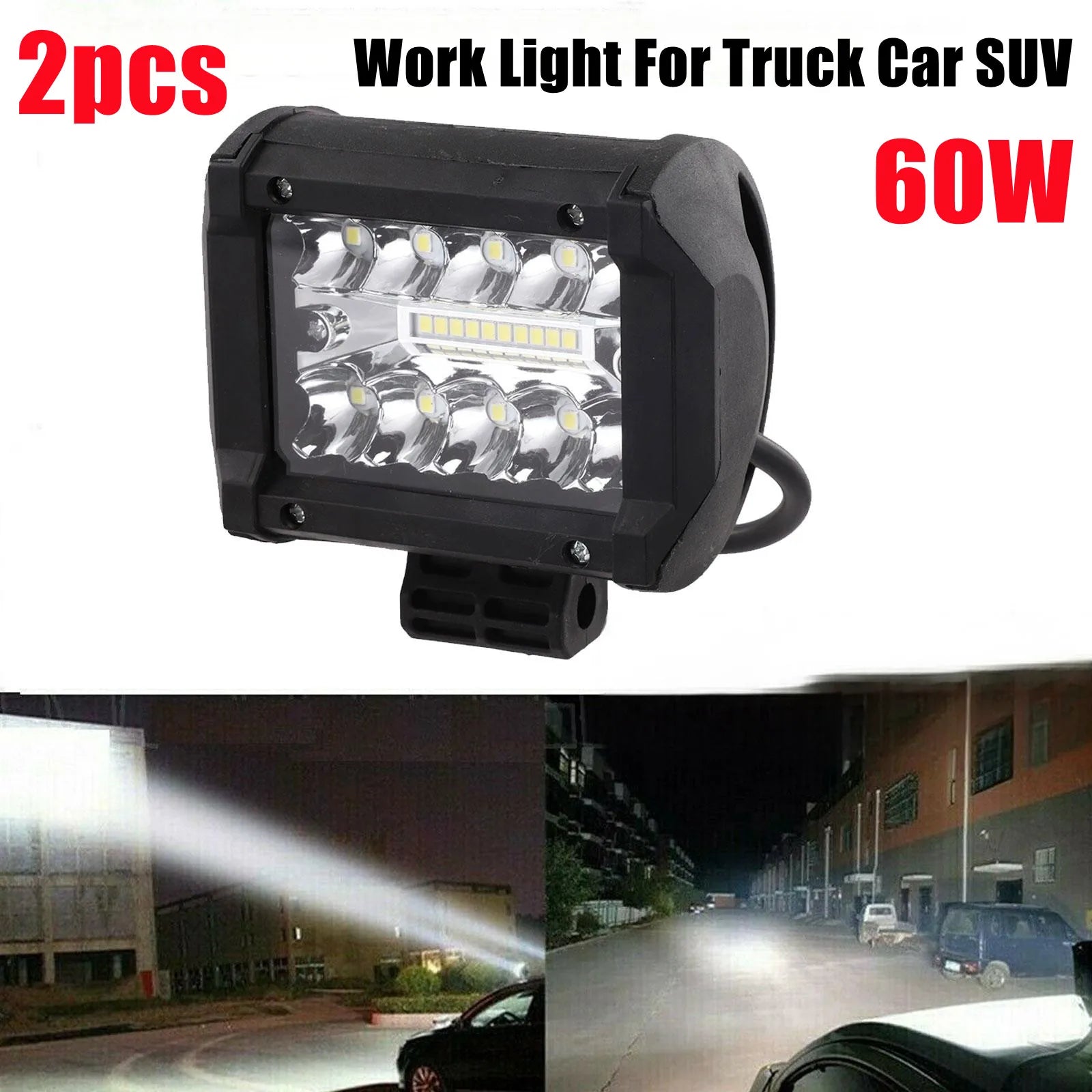 2PCS 60W LED Work Light Bar Spot Flood Led Headlights For Pods Offroad Fog Lamp SUV Car LED Headlights Fog Lamp Accessories