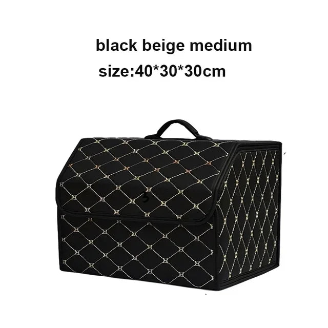PU Leather Collapsible Car Trunk Organizer Durable Storage Box With White Stitching Vehicle Cargo Carrier With Handles amagi
