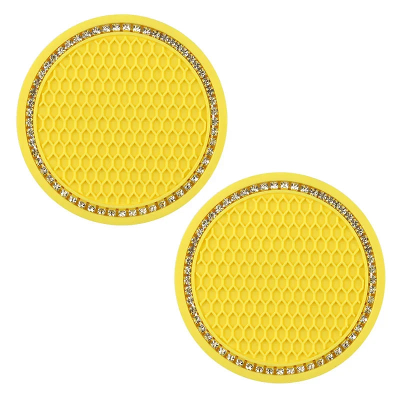 2pcs Cute Bling Car Cup Holder Coaster Mat with Rhinestone for Women Girl Universal Anti Slip Automotive Interior Amagi