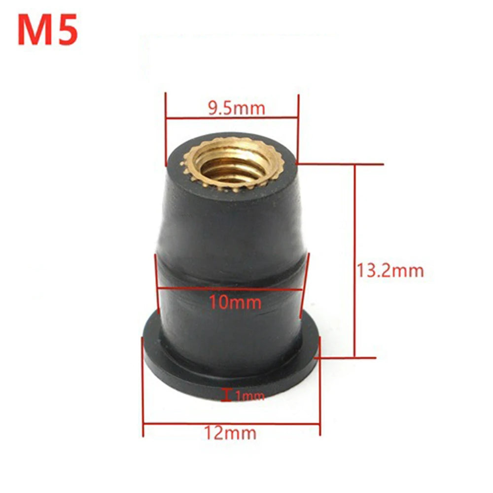 10PCS Motorcycle Windshield Rubber Nuts Fastener M5 Vibration Damper Panel Mounting 5mm Accessories Bolt Screws Fastener