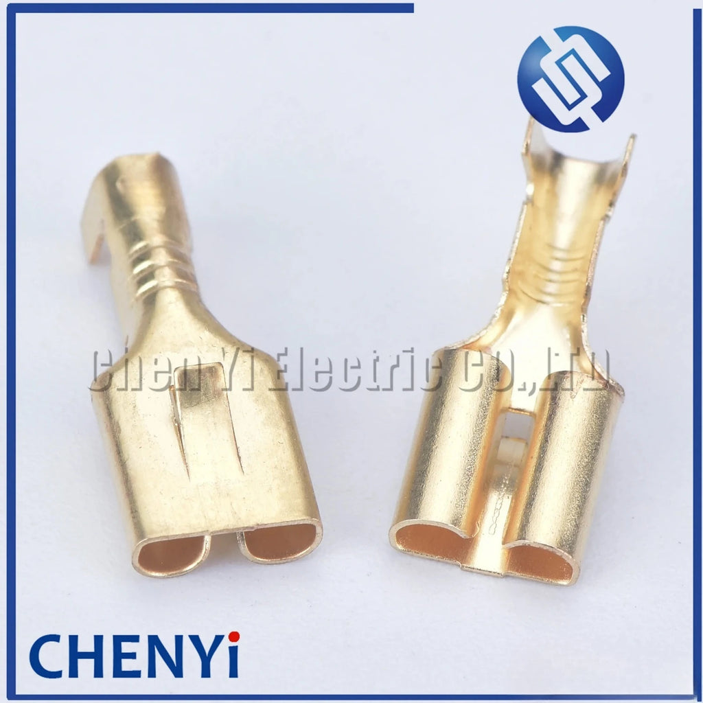 50/100pcs 6.3mm Female Crimp Terminal Connector Gold Brass Gilded Electric Wire Connectors pins Set H62 For Car Relay Speaker