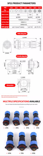 IP68 Waterproof Aviation Connector, Panel Mount Male Female Plug Socket for Industrial Equipment, 2–12 Pin Circular Connector