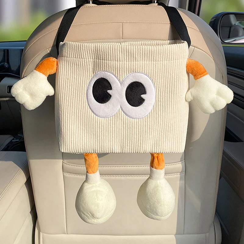 Car Trash Can Tissue Box Cartoon 2-in-1 Car Umbrella Storage Bin Auto Seat Back Hanging Storage Bag Backseat Cup Holder