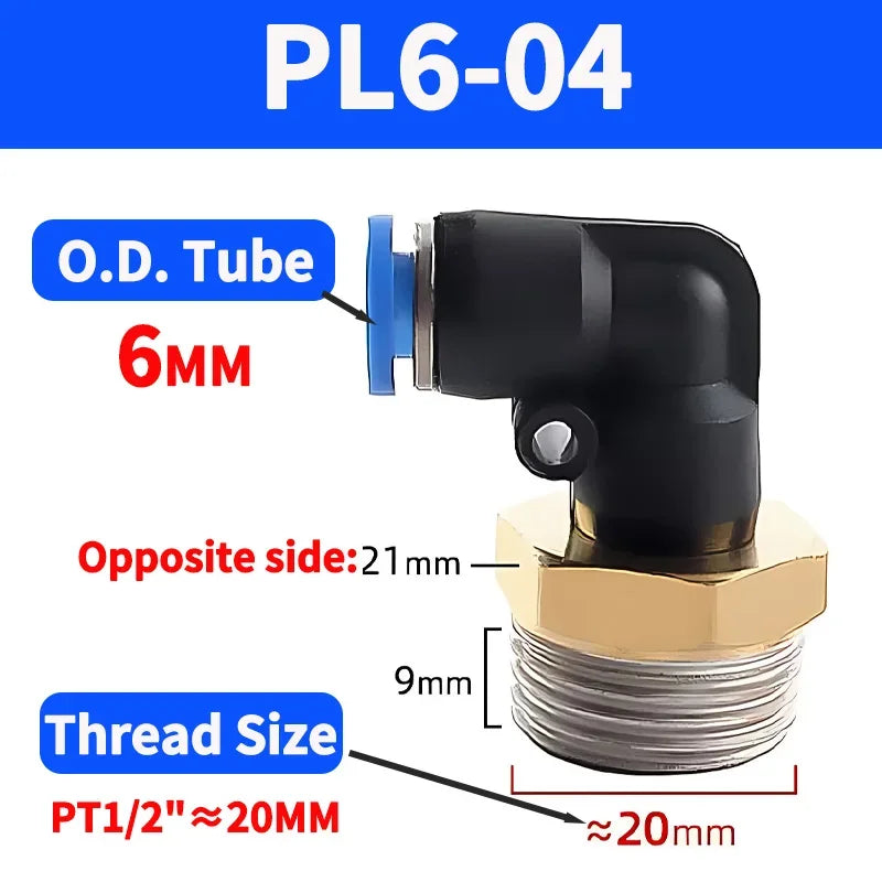 PL Push to Connect Tube Fitting Male Elbow PL4/6/8/10/12mm Tube OD x M5/01/02/03/04 Thread Pneumatic Air Push Fit Lock Fitting