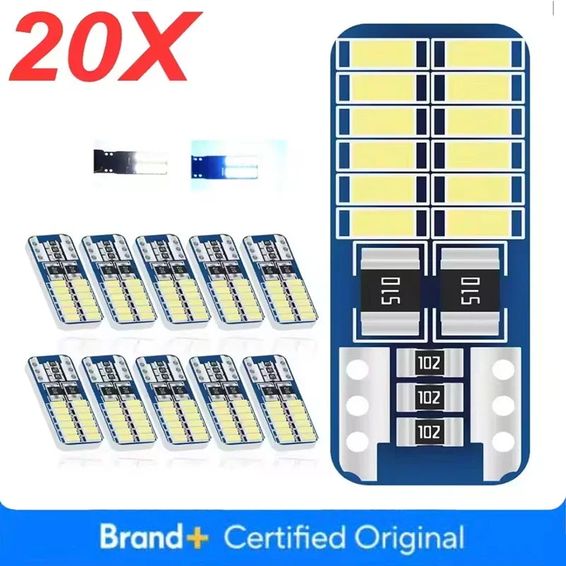 20PCS T10 W5W LED Canbus 3014 24SMD No Error 194 168 Car Interior Instrument Light Bulb Lamp 12v Universal White 6000k Amagi