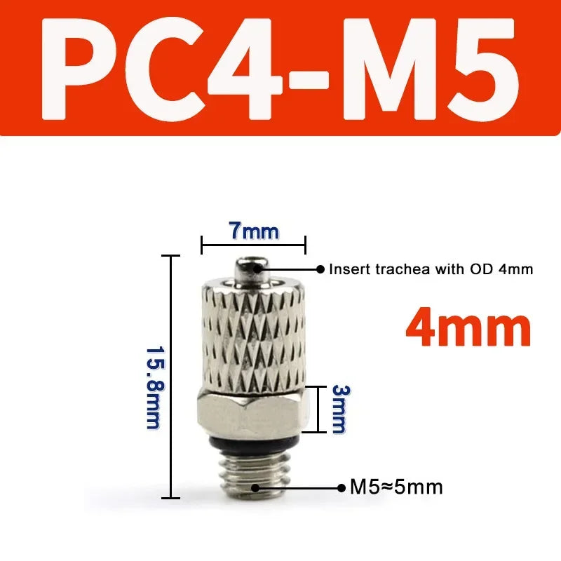 Mini Pneumatic Pipe Connector PC PL Screw Through Quick Fitting Fast Twist Joint ,Male Thread M3 M4 M5 M6 - Tube OD 3mm 4mm 6mm
