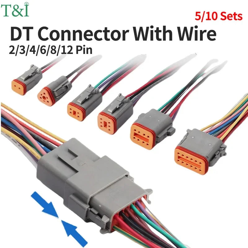 5/20/100 Sets Deutsch DT Connector With 15cm Wire Harness Waterproof Electrical Car Socket Plug DT06-2S DT04-2P 2/3/4/6/8/12P