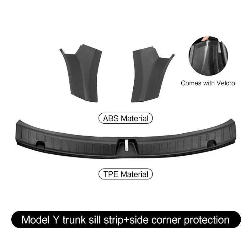 For Tesla Model Y Trunk Sill Protector Premium TPE Rubber Boot Bumper Guards with ABS Sides Bar Fender Cover for Enhanced amagi