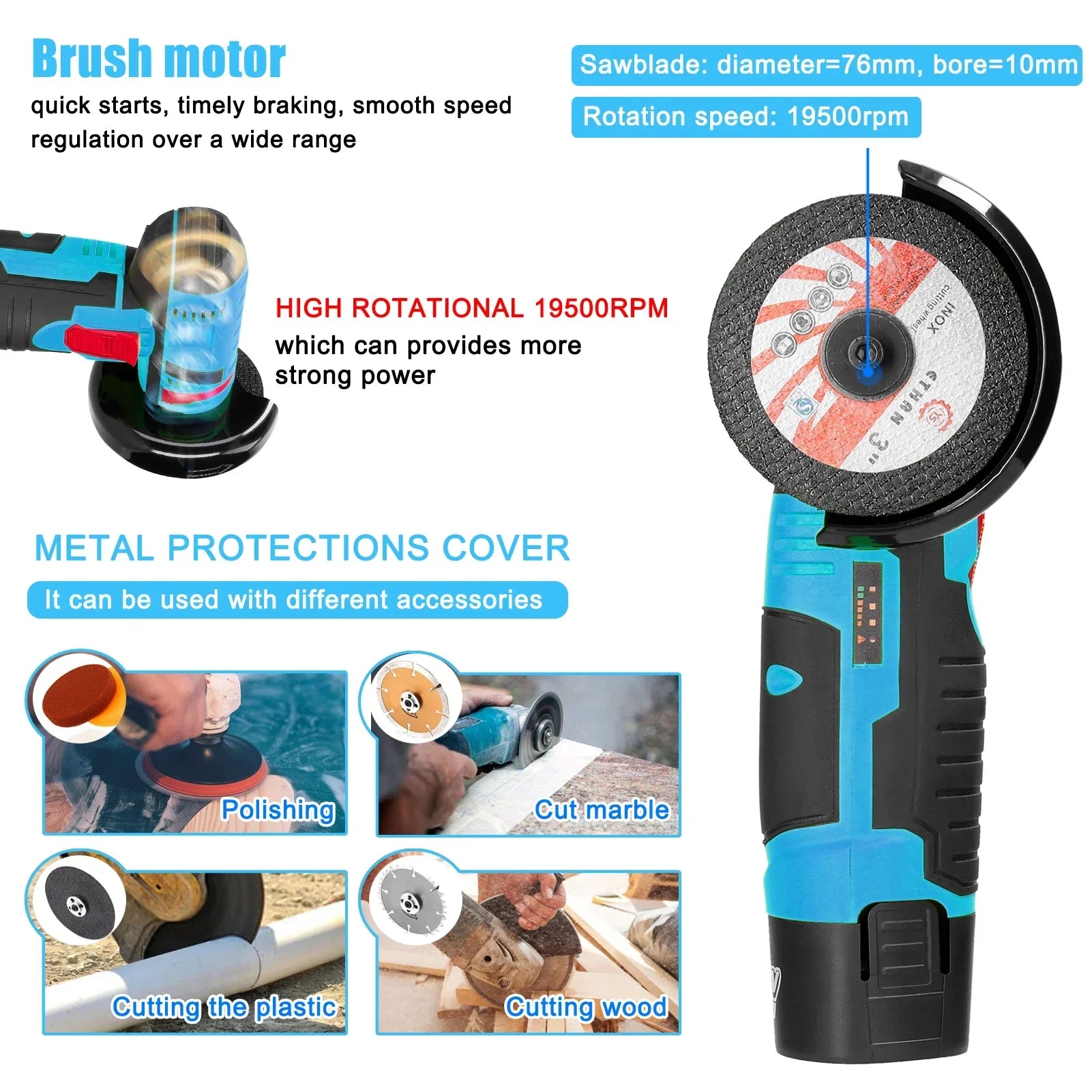 19500RPM Cordless Electric Angle Grinder 12V Rechargeable Mini Polishing Grinding Machine Multifunction Diamond Cutting amabilis