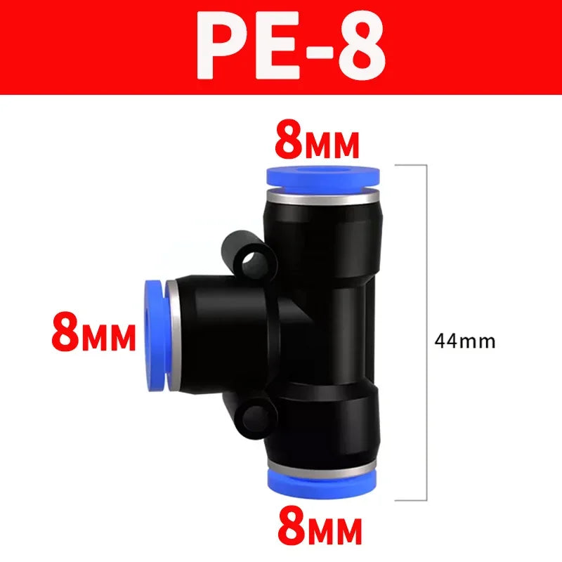 Pneumatic Push-In Quick Connector PE/PEG Plastic Tee Fittings (PE4 PEG6-4/8-4/8-6/10-6/8) for Air Compressor Fluid Systems Hose
