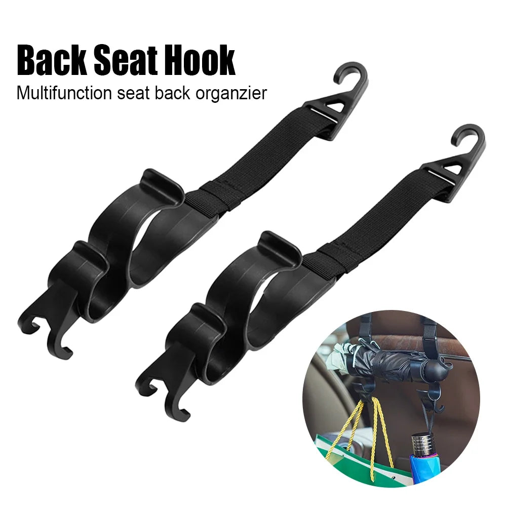 2Pcs Car Back Seat Hook Multi-function Rear Seat Headrest Hanging Hook Umbrella Holder Back Storage Interior Organizer Amagi
