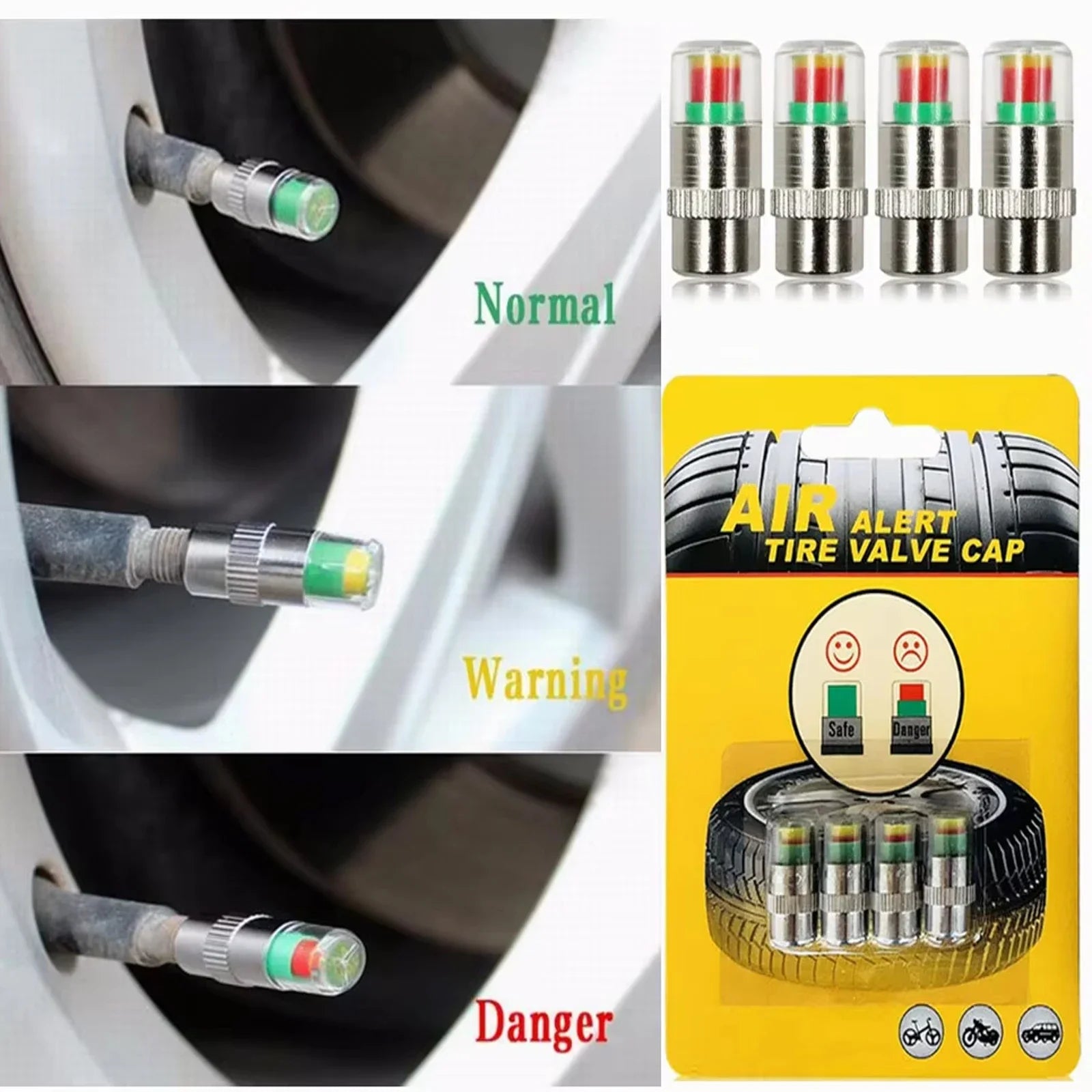 4/2pcs Car Tire Pressure Guage Valve Cap Sensor Indicator Alert Monitoring Tool Motorcycle Tyre Cap Indicator Air Pressure Gauge