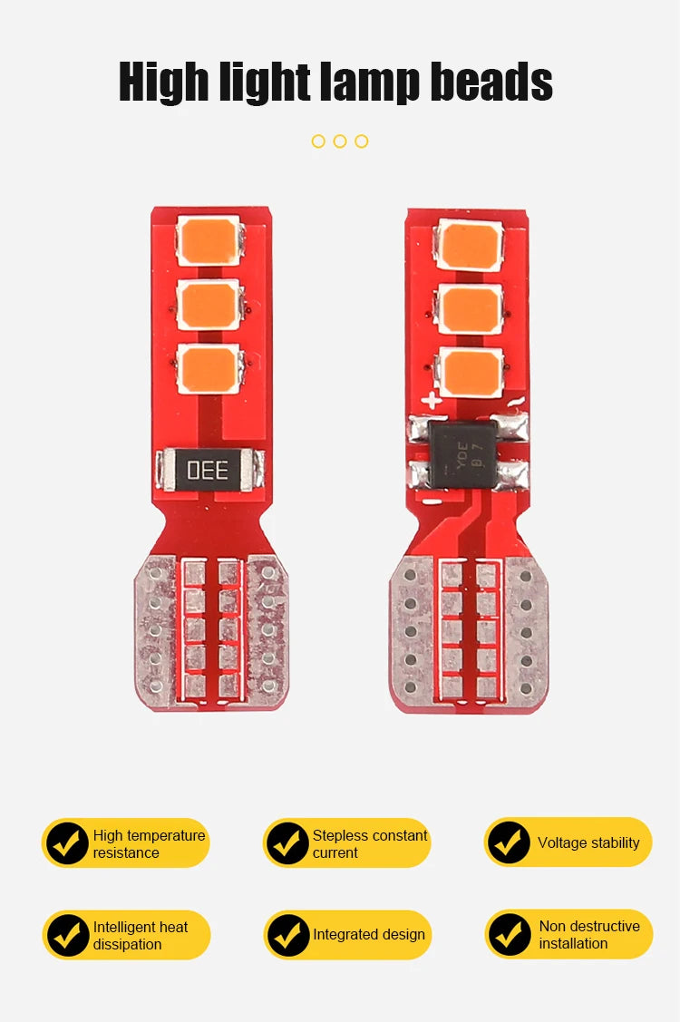 2pcs T10 W5W 194 LED Car Light Bulb Non-Pola 6SMD Canbus Car License Plate Light Interior Dome lights Reading Lamp 12V-24V Tools