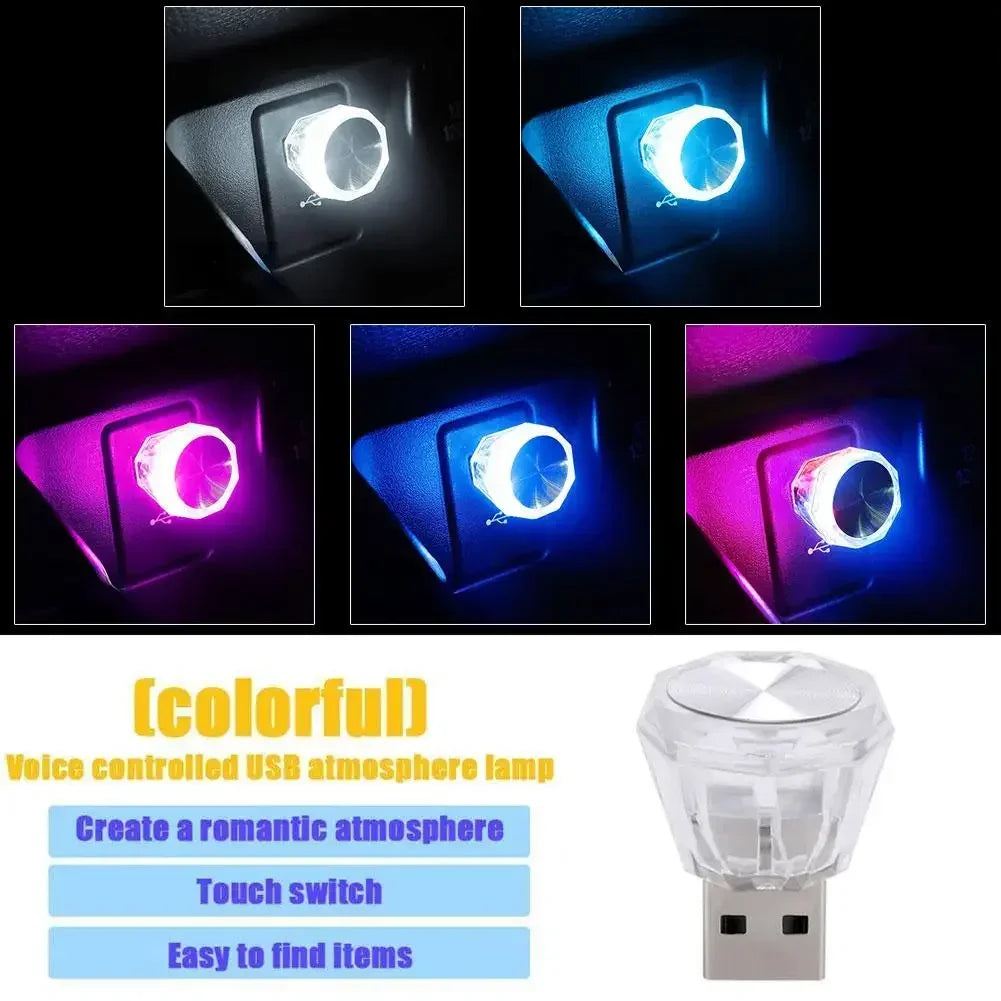 Car Cigarette Lighter USB Atmosphere Light LED Mini Colorful Night Light Wiring-Free Interior Lighting Supplies Accessories New