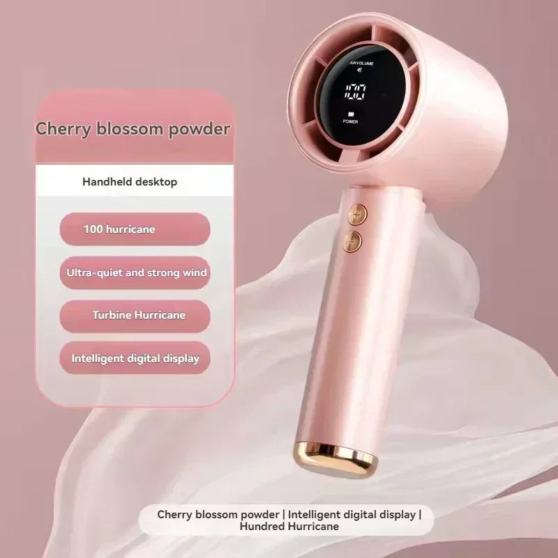 Car Portable Hand Fan Air Cooling Fan USB Charging LED Digital Display Flashlight 3 Speeds USB Rechargeable Battery Outdoor